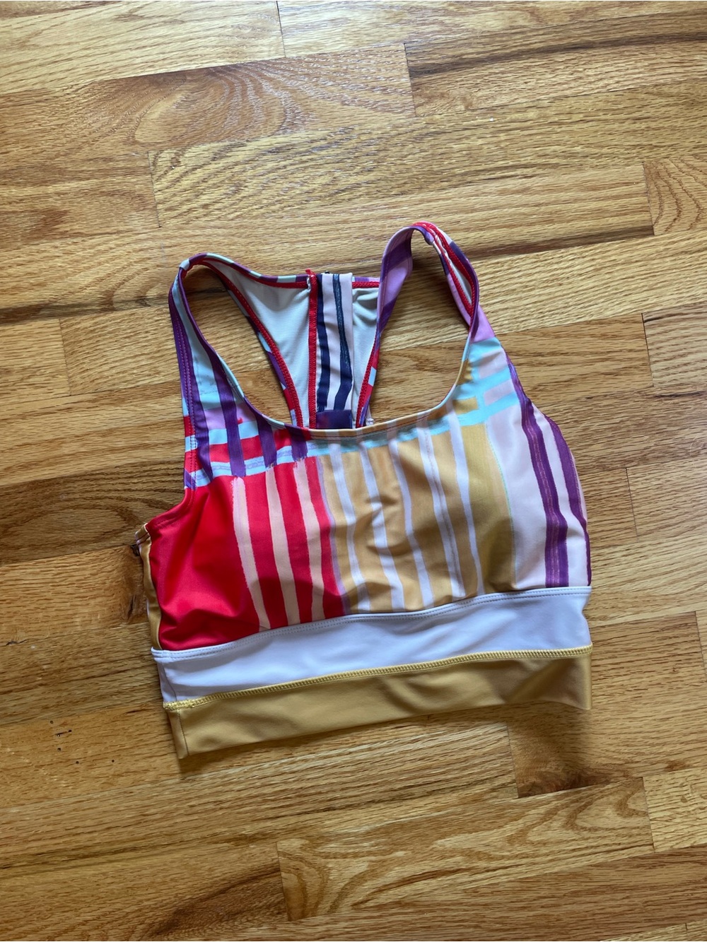 Multicolor Striped Racerback Swim Top - Red, Pink, Purple